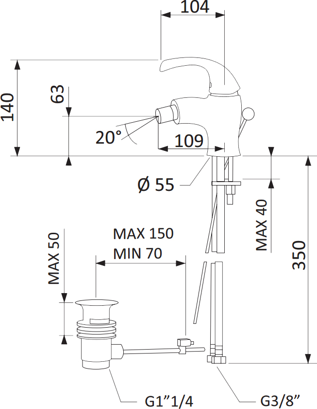 Смеситель Mariani Pluto 480/PN для биде без д/к