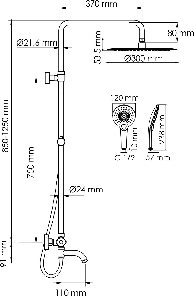 Душевая система Wasserkraft A188.116.101.087.CH Thermo, хром