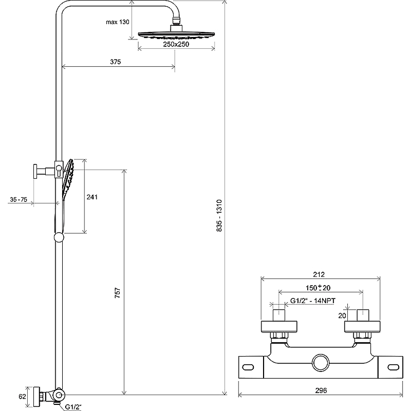 Душевая система Ravak Termo 300 X070164, хром