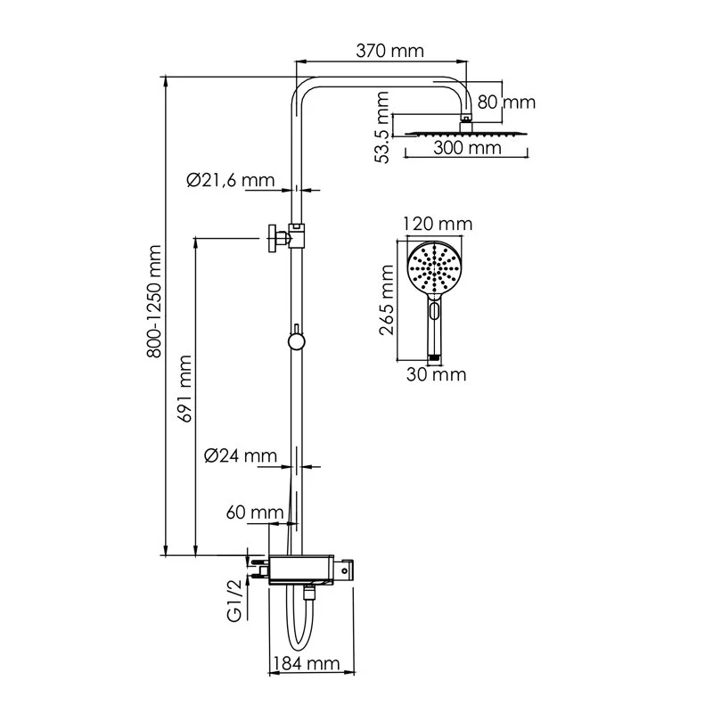 Душевая система WasserKRAFT серия A A113.118.127.CH Thermo хром