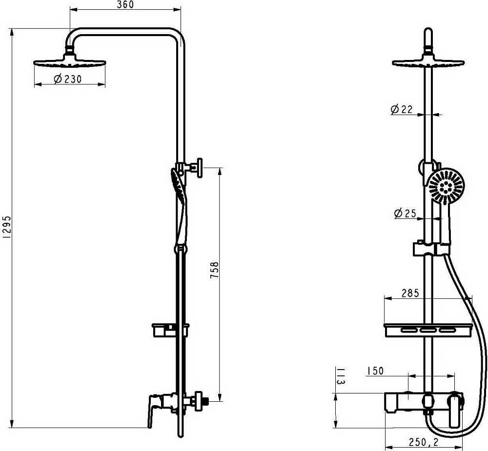 Душевая стойка Orans OLS-WX7003, чёрный