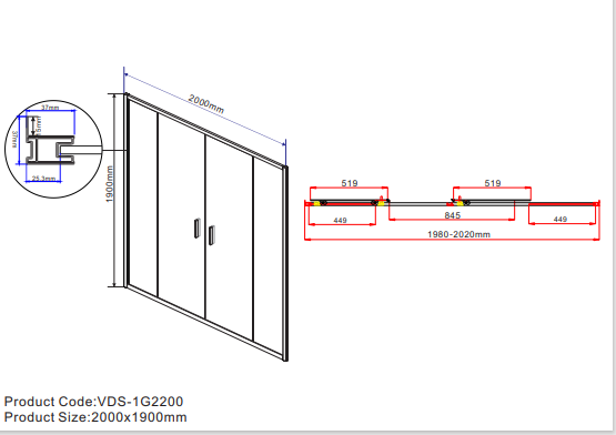 Душевая дверь Vincea Garda VDS-1G2200CH, стекло шиншилла, хром