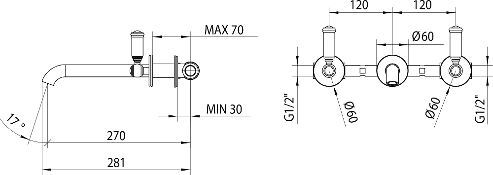 Смеситель Bossini Liberty Z001303 BR с внутренней частью для раковины