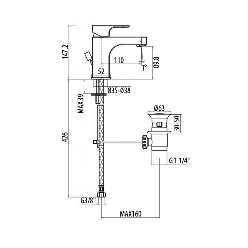 Смеситель для раковины Gattoni H2Omix1000 1041/10С0, хром