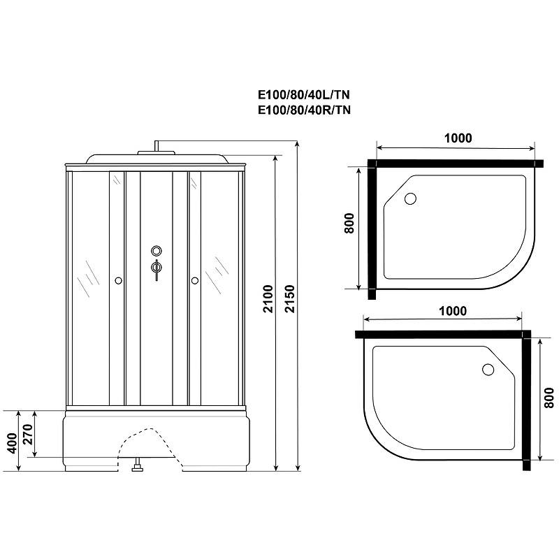 Душевая кабина Niagara Eco 100x80 R E100/80/40R/TN без гидромассажа