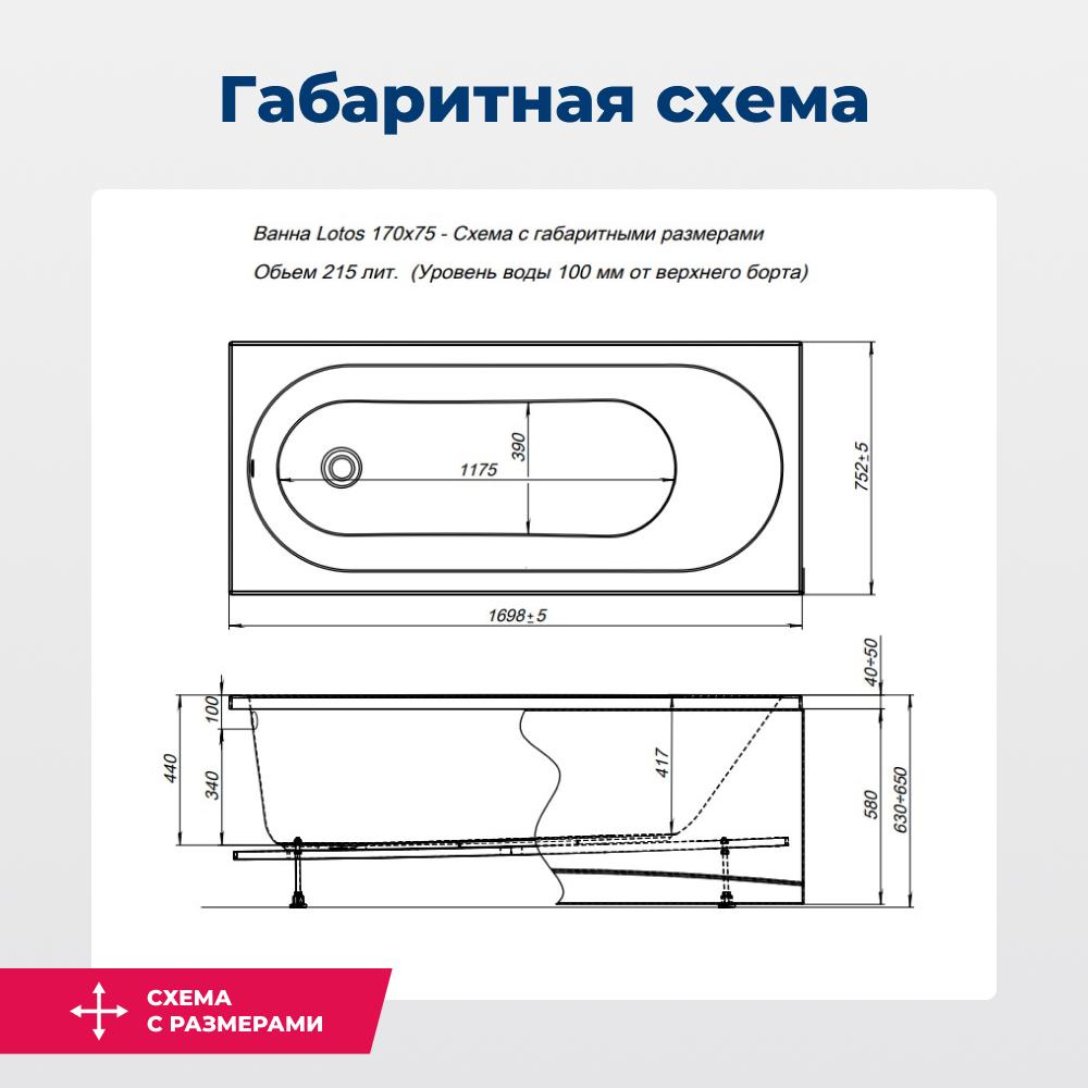 Акриловая ванна Aquanet Lotos 169.8х75.2 белый