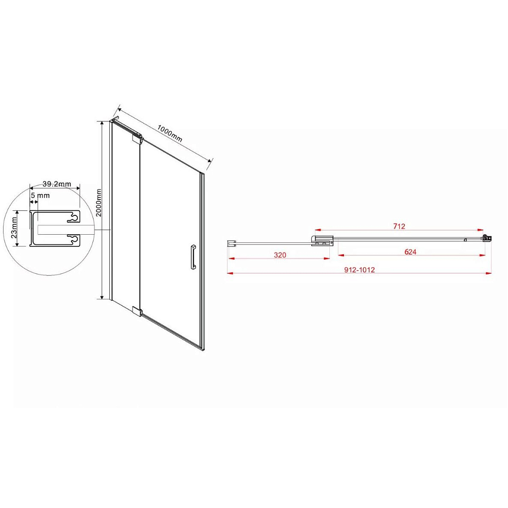 Душевая дверь Vincea Extra VDP-1E9010CG 100x200 см, хром, стекло тонированное