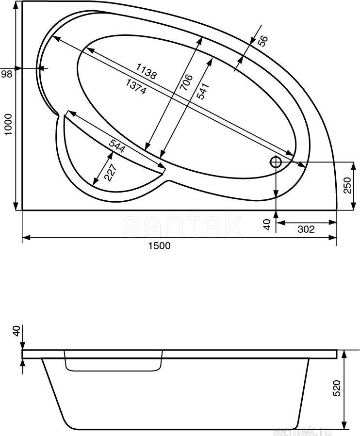 Акриловая ванна Santek Sri Lanka 150x100 1WH302395 R