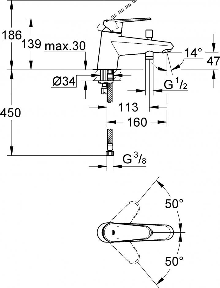 Смеситель Grohe Eurodisc Cosmopolitan 33192002 для ванны с душем