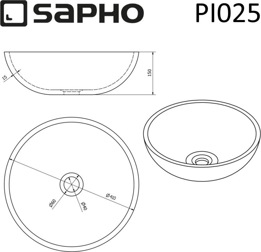 Раковина-чаша Sapho Priori PI025 40 см, черный / белый