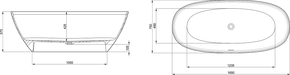 Ванна из искусственного камня Stonex® Roca Ariana 165х75 см 248470000, белый