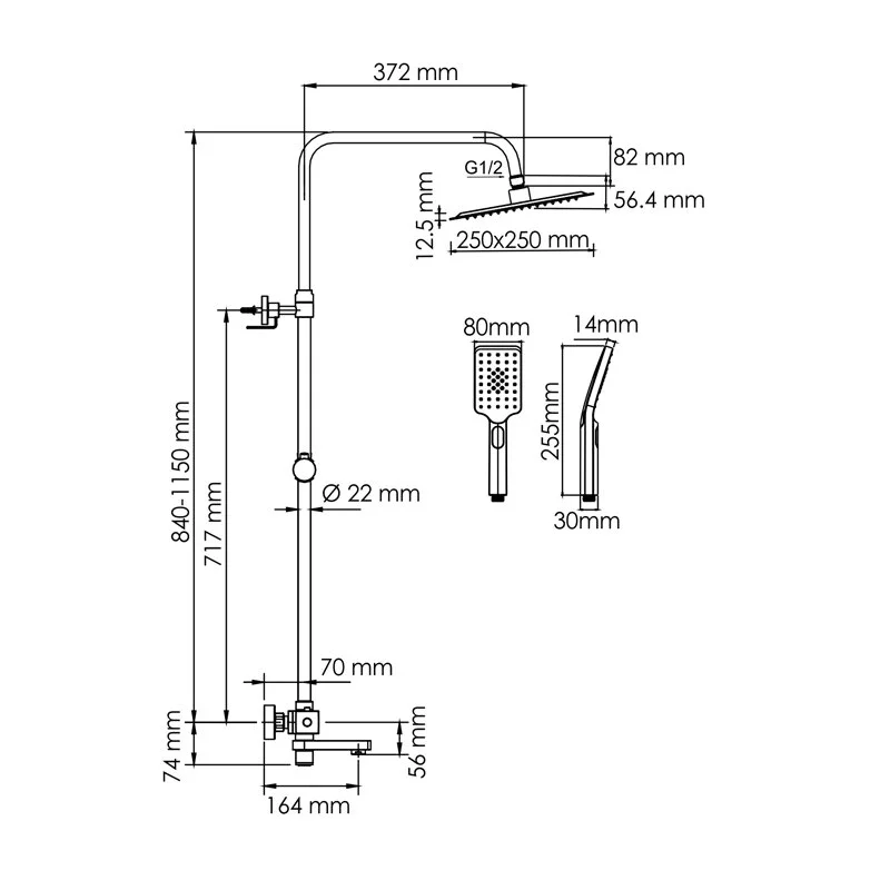 Душевая система WasserKRAFT серия A A199.198.201.BG Thermo золото