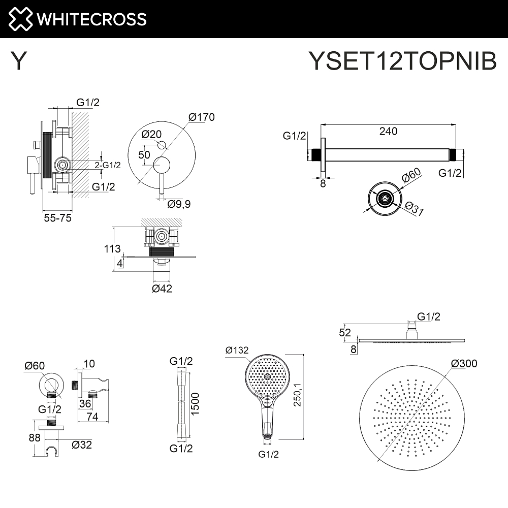 Душевая система Whitecross Y YSET12TOPNIB никель брашированный