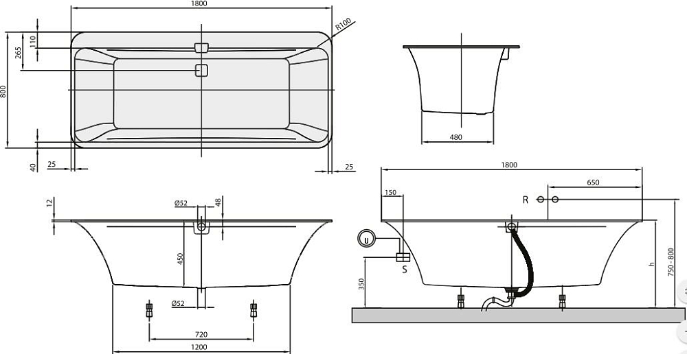 Акриловая ванна Villeroy & Boch Squaro Edge 12 180х80 UBQ180SQE7DV-01 alpin