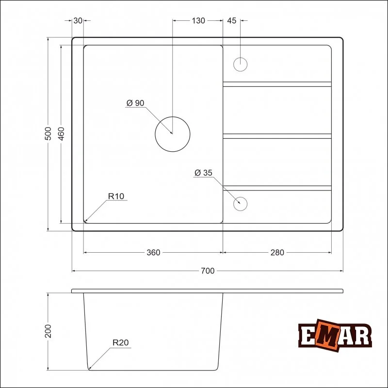 Кухонная мойка Emar Quartz EMQ-1700.Q Оникс серый