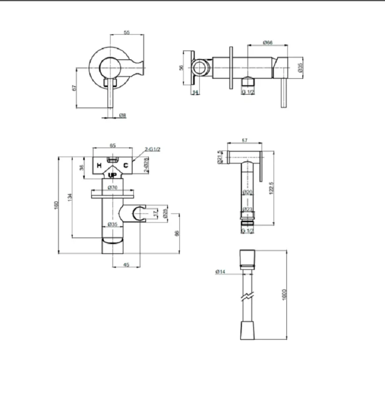 Душ гигиенический AQUAme Siena AQM6217BG золото