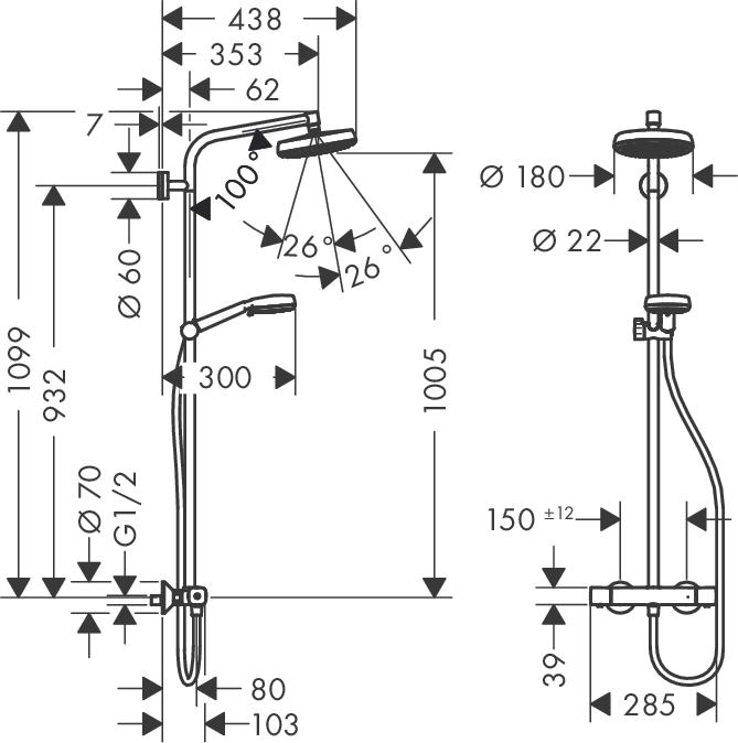 Душевая стойка Hansgrohe Crometta 160 1 Jet 27264400 с термостатом