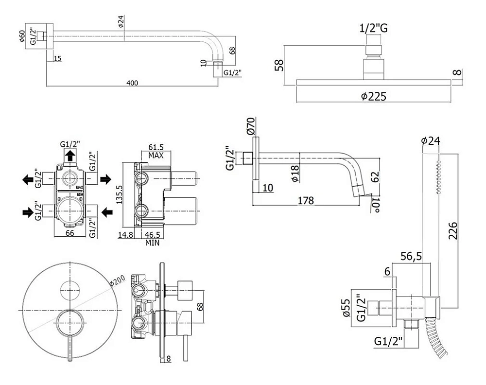 Душевая система Paffoni KIT LIG KITLIG019NO045 черный