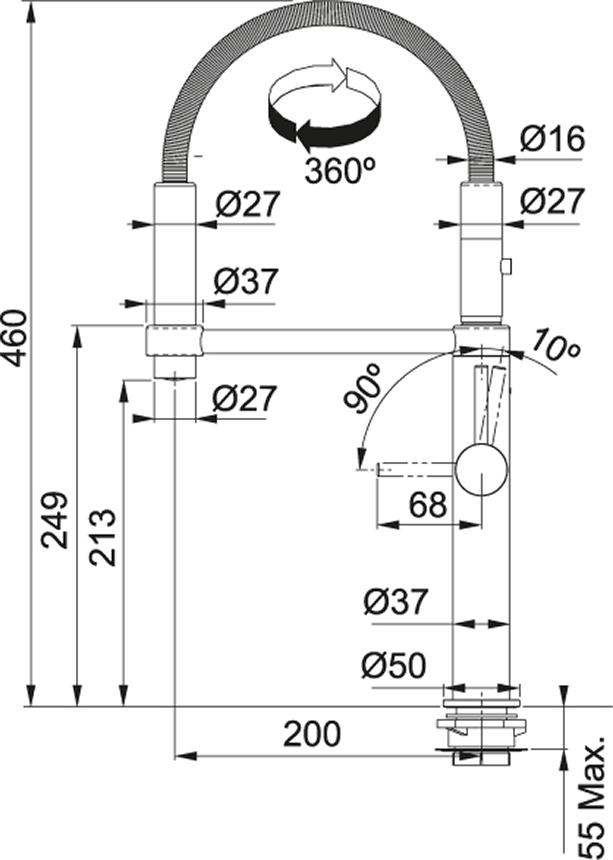 Смеситель для кухонной мойки Franke Pescara Semi-Pro 360 115.0393.977, нержавеющая сталь