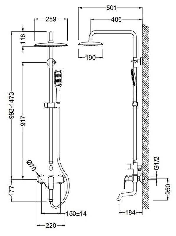 Душевая система Schein Pillar 493HS/Z8005055PT хром