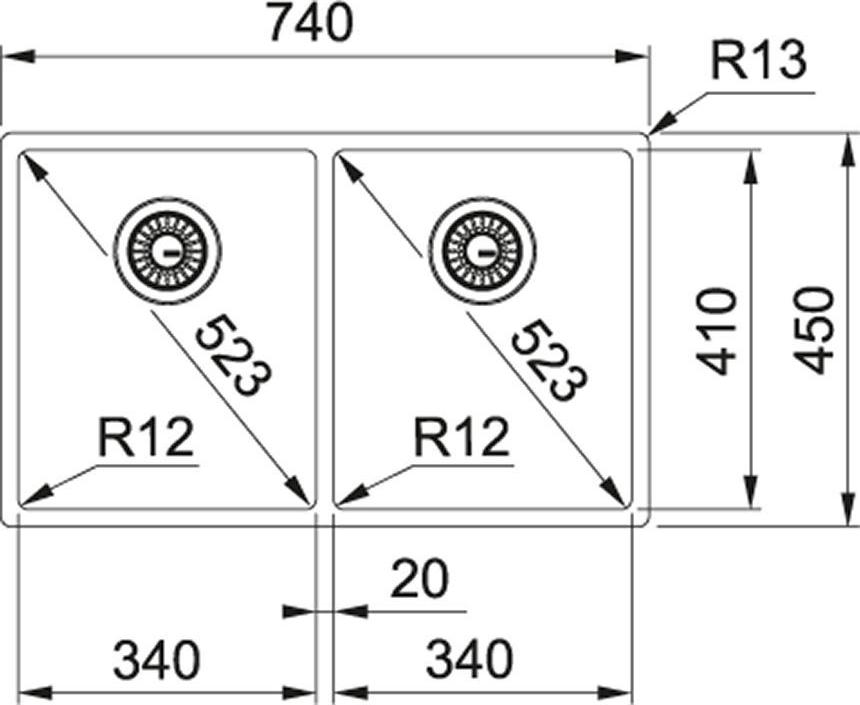 Кухонная мойка 74 см Franke Box BXX 220/120-34-34 127.0370.188, нержавеющая сталь