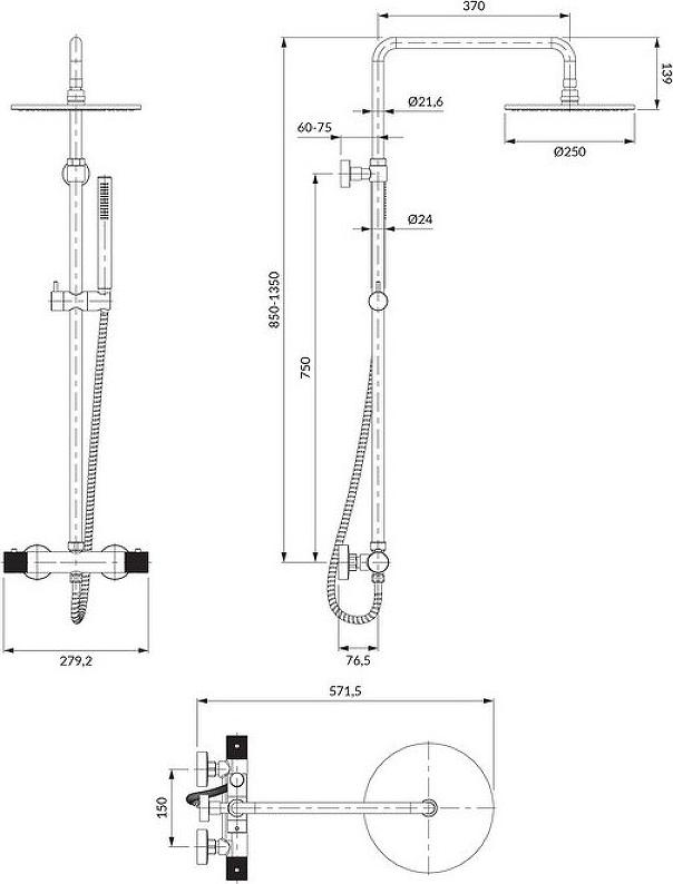 Душевая система Omnires Contour CT8044GLB с термостатом, золото