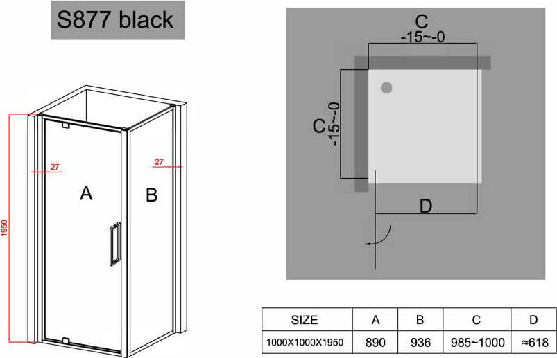 Душевой уголок Black&White Stellar Wind S877 Black 1000х1000