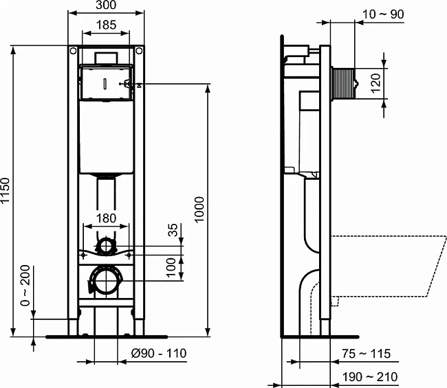 Комплект инсталляция с подвесным унитазом Ideal Standard Exacto X022601 с сиденьем микролифт