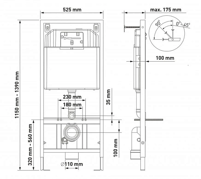 Инсталляция Berges Novum 525, кнопка R2 хром матовый, с унитазом Floe, сиденье Floe Slim SO микролифт, комплект, 043281