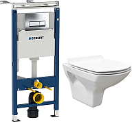 Инсталляция Geberit Delta Платтенбау c унитазом Stworki Стокгольм 458.125.21.1/63428 Clean On DPL EO slim 63428, крышка микролифт, клавиша хром глянцевый