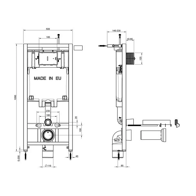 Инсталляция Jacob Delafon с унитазом Jacob Delafon Struktura EDE102-00, сиденье микролифт клавиша белая, комплект 322979