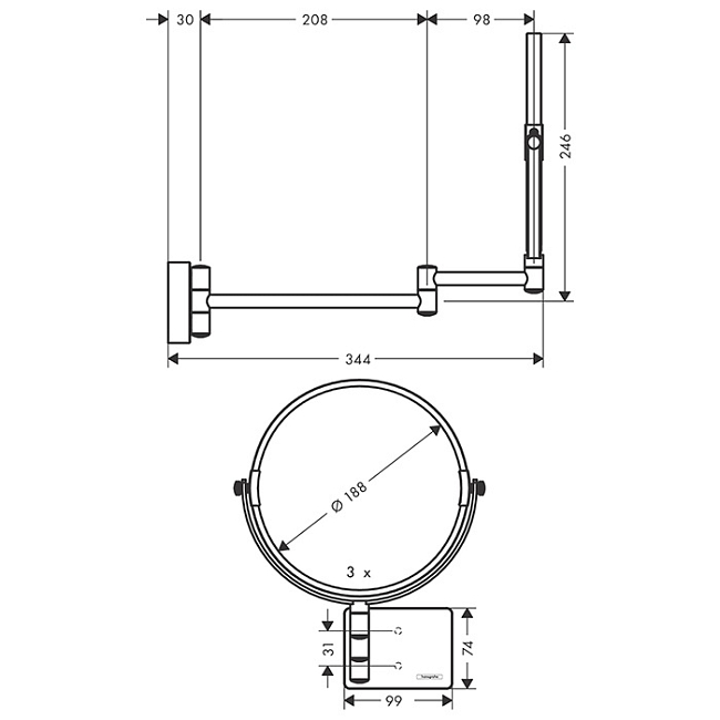 Косметическое зеркало Hansgrohe AddStoris 41791140 шлифованная бронза