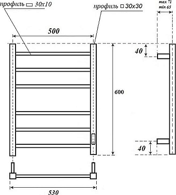 Полотенцесушитель электрический Point Меркурий PN83856B П6 500x600, черный