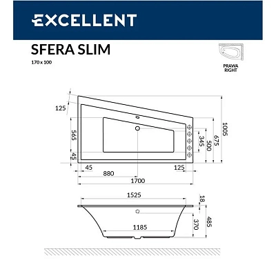 Акриловая ванна Excellent Sfera 170х100 WAEX.SFP17.SOFT.GL золото, белый