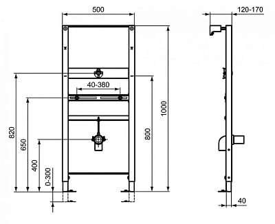 Инсталляция Ideal Standard Prosys R010567 для монтажа перегородки для писсуара или поручня, серый