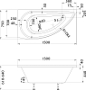 Акриловая ванна STWORKI Лунд L 150x75 см, угловая, с каркасом, асимметричная