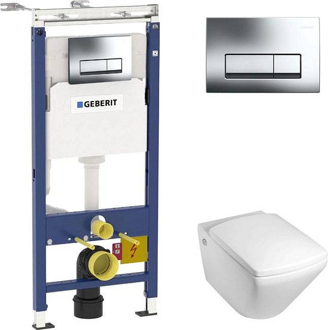 Комплект Подвесной унитаз Jacob Delafon Escale E1306 + Система инсталляции для унитазов Geberit Duofix Платтенбау 458.125.21.1 4 в 1 с кнопкой смыва