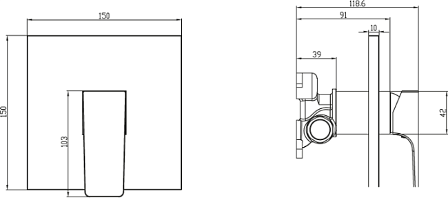 Смеситель Villeroy & Boch Architectura Square TVS12500200061 для душа, хром