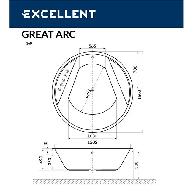 Акриловая ванна Excellent Great Arc 160х160 WAEX.GRE16.SOFT.BR бронза, белый
