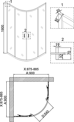 Душевой уголок Niagara Nova 90x90 NG-6406-08 GOLD 64060811GOLD, профиль желтое золото, стекло прозрачное