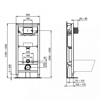 Инсталляция Ideal Standard Prosys с унитазом Connect Rimless, PR211601, сиденье микролифт, комплект