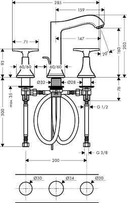 Смеситель для раковины Hansgrohe Metropol Classic 31307000, хром