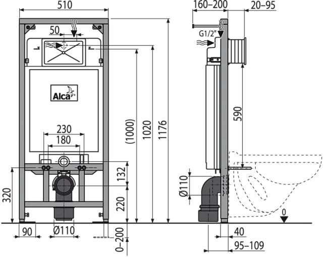 Инсталляция Alcaplast с унитазом Duravit STARCK 3 2227090000, сиденье микролифт, комплект