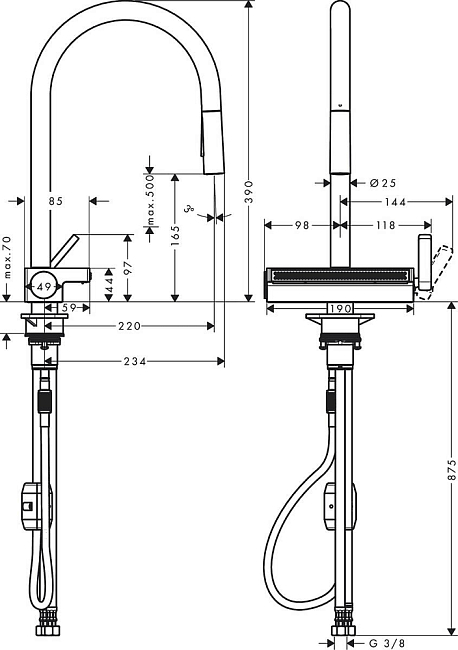 Смеситель для кухни Hansgrohe Aquno Select M81 73837000, хром