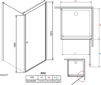 Душевой уголок Radaway EOS KDJ 80 прозрачное стекло R