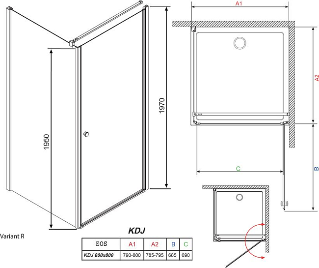 Душевой уголок Radaway EOS KDJ 80 прозрачное стекло R