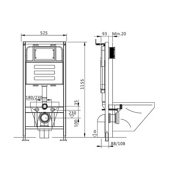 Инсталляция Maretti AC11P5211, с безободковым унитазом Calabria CA10PBM29-844, крышка-сиденье микролифт, клавиша Elio AC12EL-560, черный, комплект, CA29EL56052