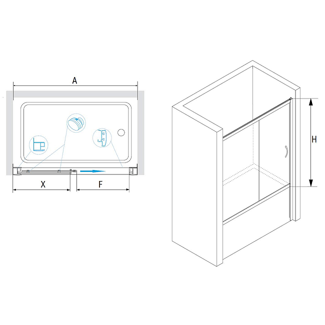 Шторка на ванну Screens EF02-S-150 стекло прозрачное, профиль хром