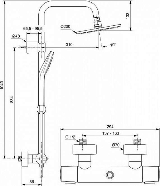 Душевая стойка Ideal Standard IdealRain Soft A6983AA, хром