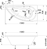 Акриловая ванна STWORKI Лунд R 150x75 см, угловая, с каркасом, асимметричная